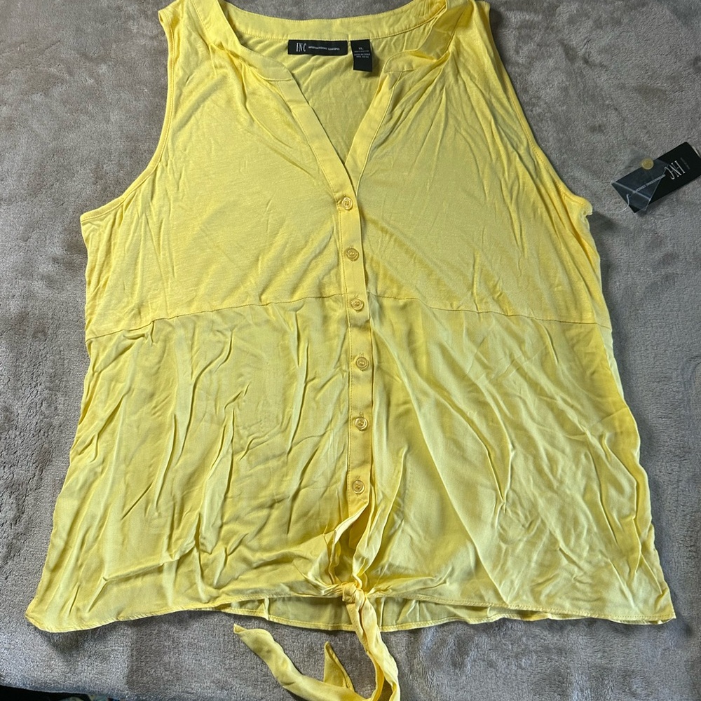 INC International Concepts Yellow Sleeveless Button-Down Top
